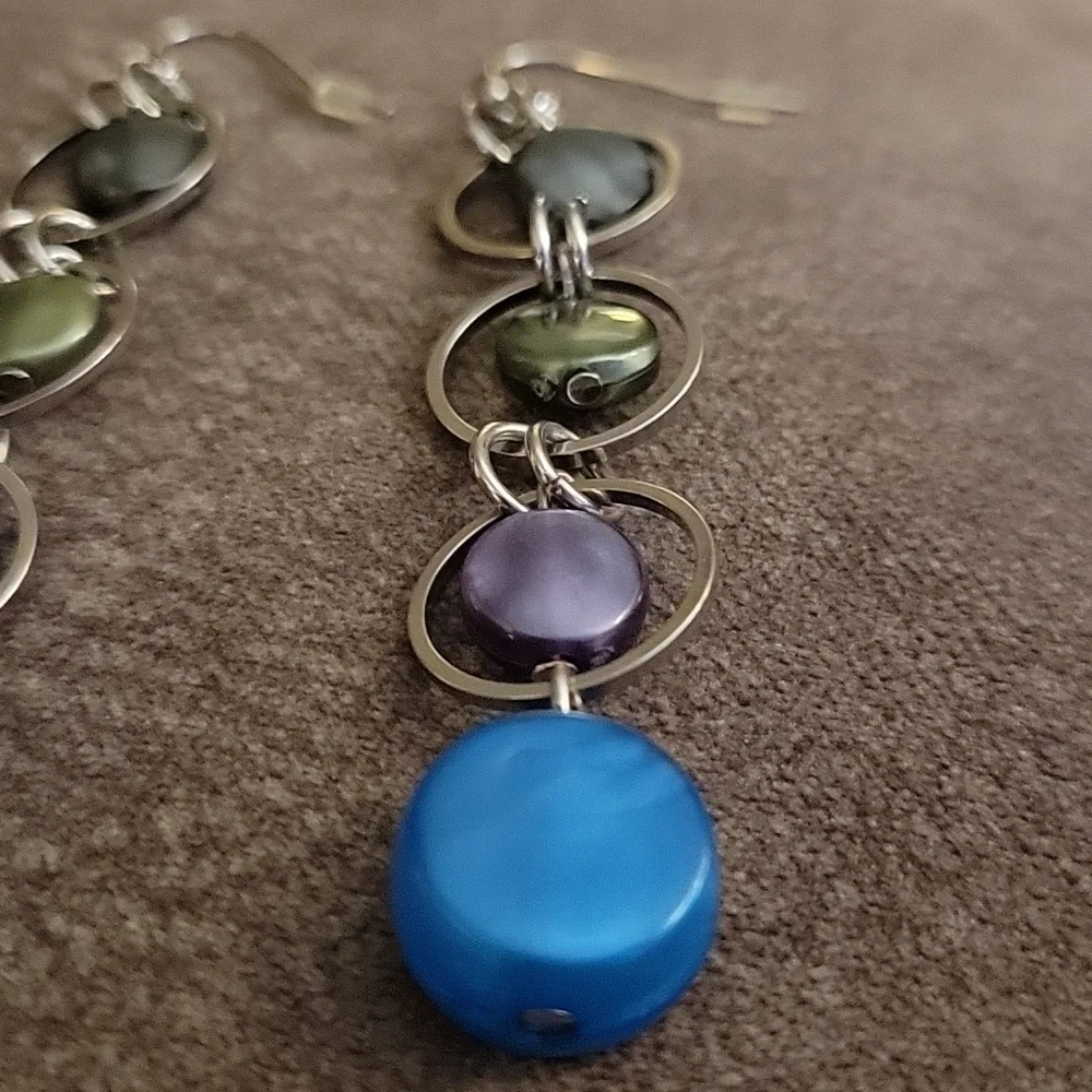 3/$30 Long Circle Link Dangle Hook Nebula Earrings